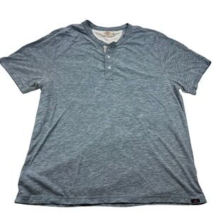Faherty Brand Mens XXL Blue Slub Knit Short Sleeve Henley Shirt Marled Casual